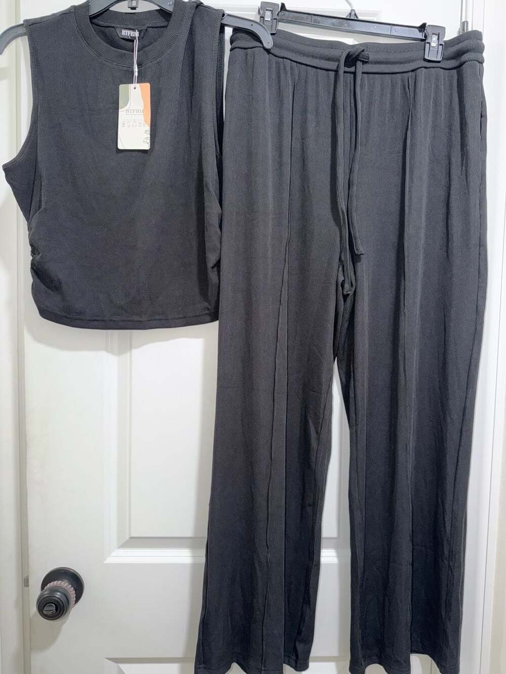 BTFBM Women's Two-Piece Ribbed Lounge Set Tank Top and Wide-Leg Pants